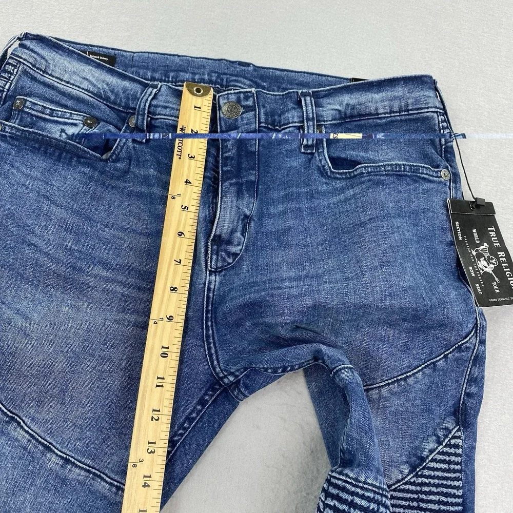 True Religion Jeans Mens 34 Blue Denim Pants Rocco Relaxed Skinny Moto Biker